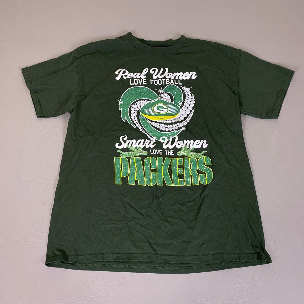 Green Bay Packers T-Shirt Women's Large Real Women Love Football Green LG Gildan